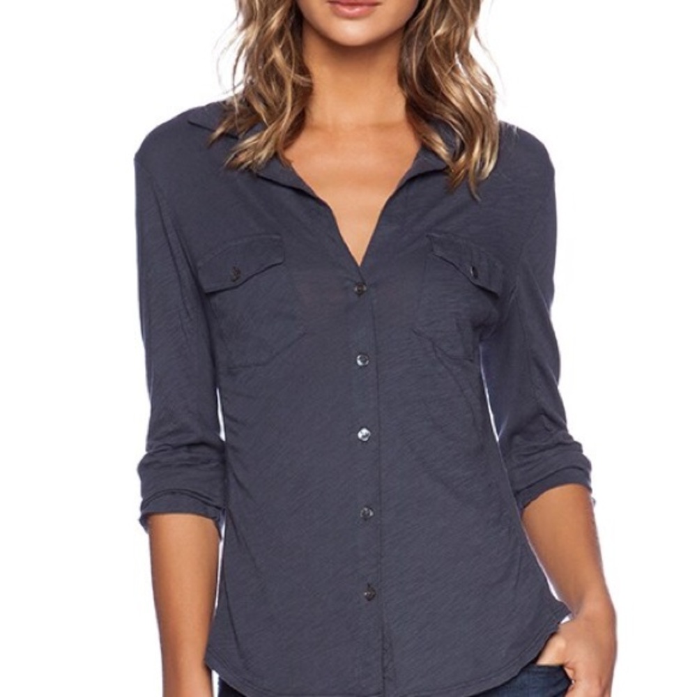James Perse Contrast Panel Button Shirt Blue Size XL (4)